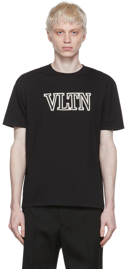 Valentino Vltn Embroidered Cotton Jersey T-shirt In Black