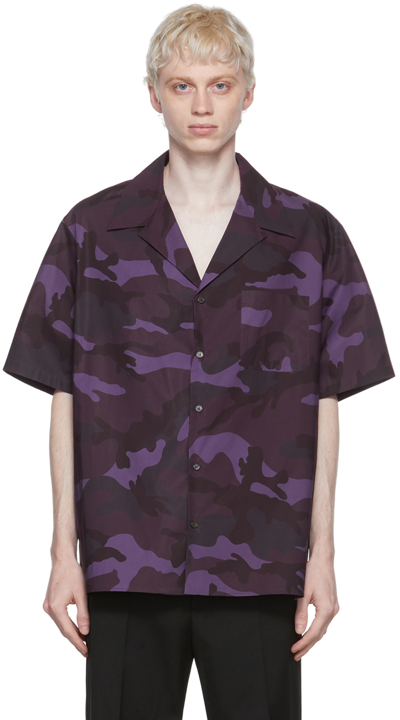 Valentino Camouflage Print Short-sleeve Shirt In Violett