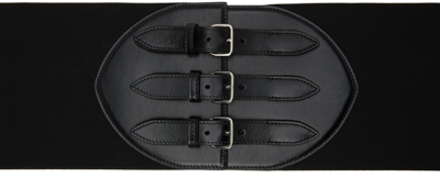 Alaïa Triple-buckle Leather Corset Elastic Belt In Noir