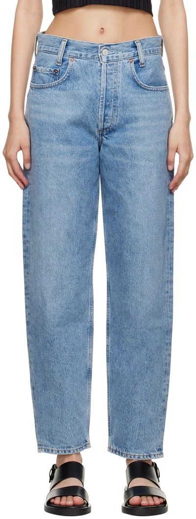 Agolde Stovepipe High Rise Straight Jeans In Light Blue