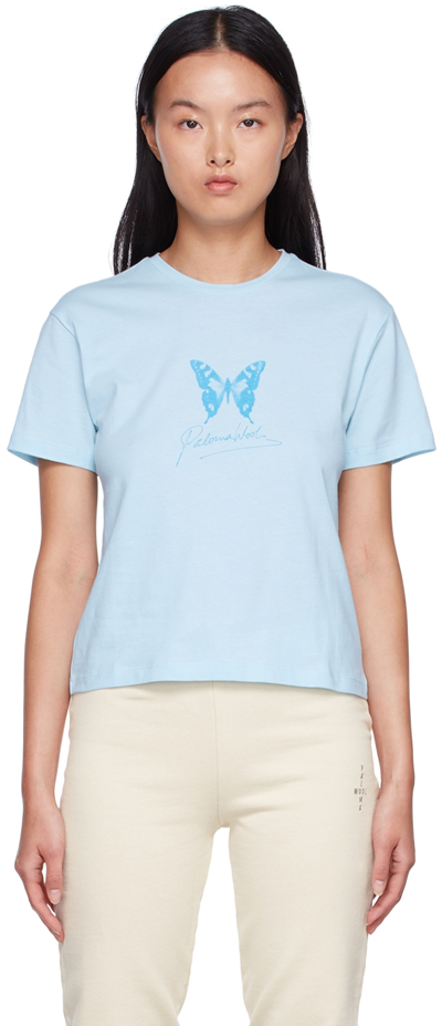 Paloma Wool Souvenir Mariposa Organic Cotton Logo Tee In Soft Blue  