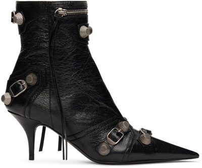 Balenciaga Black Leather Cagole Ankle Boots