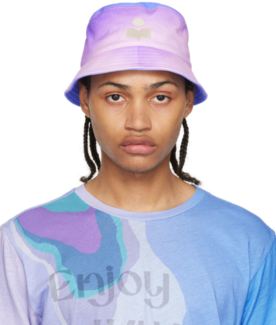Isabel Marant Haleyh Logo-embroidered Tie-dyed Cotton-twill Bucket Hat In Purple