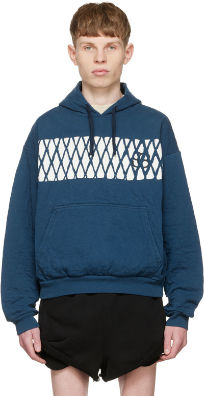 Stefan Cooke Quilted Cotton Hoodie In Blue