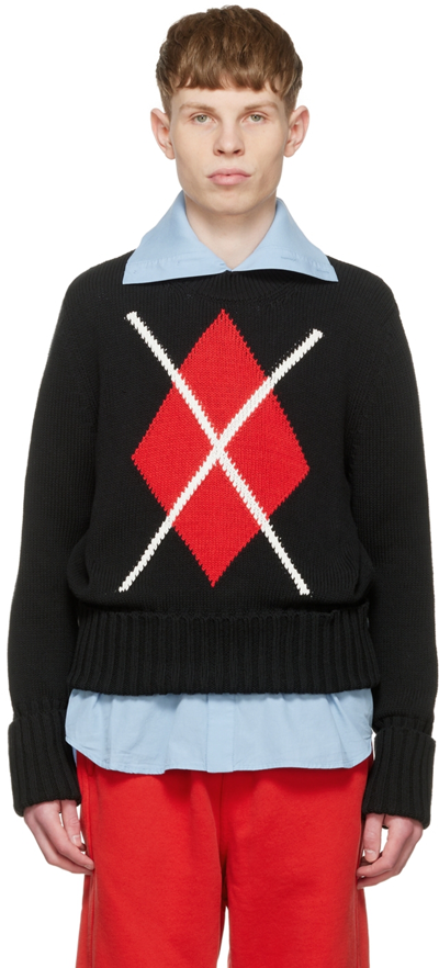 Stefan Cooke Argyle Knitted-cotton Sweater In Black | ModeSens