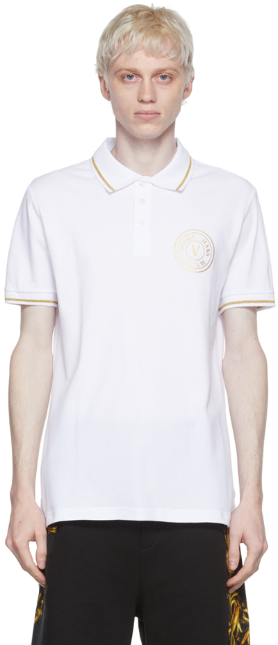 Versace Jeans Couture White Cotton Polo In Eg03 Bianco+gold