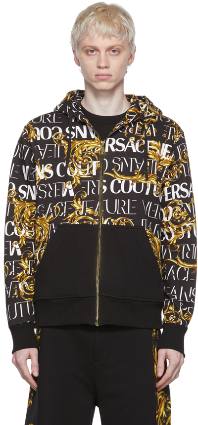 Versace Jeans Couture Garland Print Zipped Sweatshirt In Black