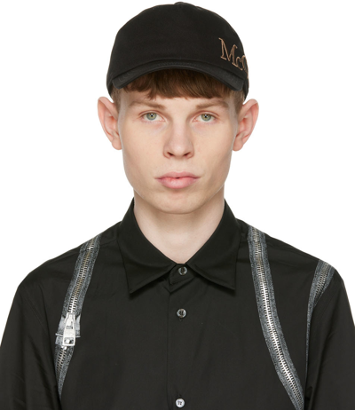 Alexander Mcqueen Oversize Embroidered Mcq Baseball Cap In Black/ Beige