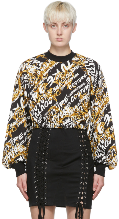 Versace Jeans Couture Easy Sweatshirt Logo Brush Couture Cropped In Nero