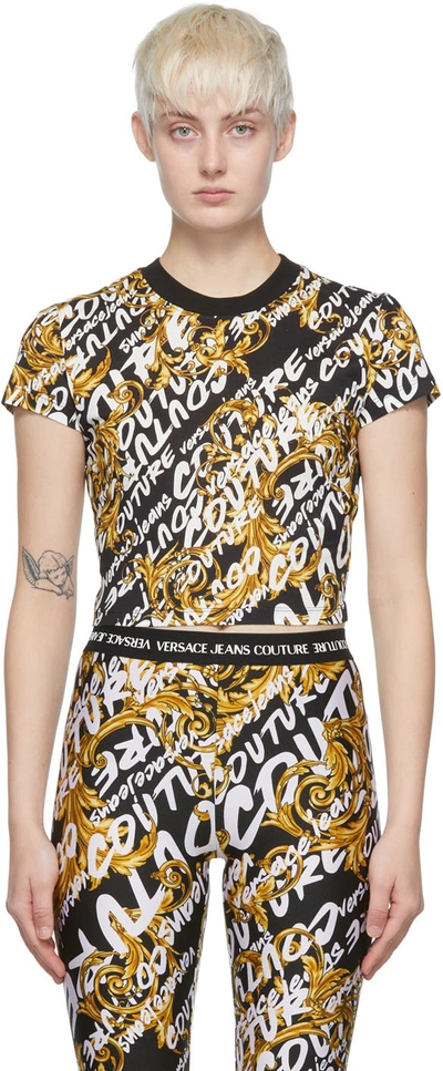 Versace Jeans Couture Black Cotton T-shirt In Black-gold