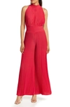 Marina Pleated Halter Neck Jumpsuit In Red