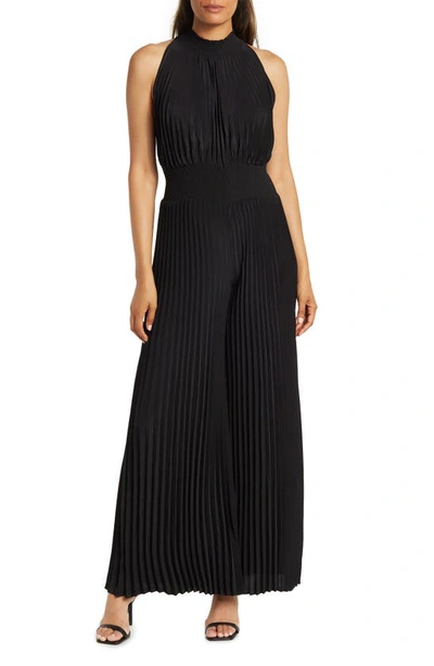 Marina Pleated Halter Neck Jumpsuit In Black