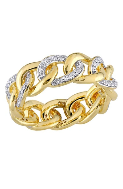 Delmar 18k Yellow Gold Plated Sterling Silver Diamond Link Ring