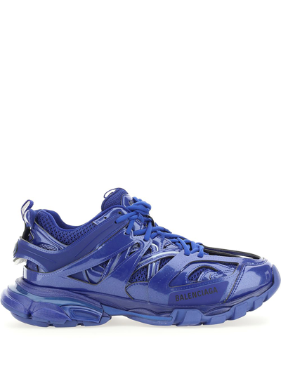 Balenciaga Men's Metallic Mesh-nylon Track Sneakers In Blue