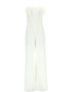 16arlington Taree Strapless Feather-trimmed Crepe Jumpsuit In White