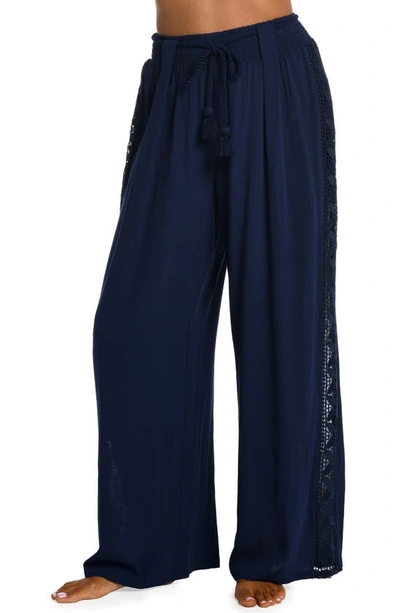 La Blanca Coastal Crochet Wide Leg Cover-up Pants In Black