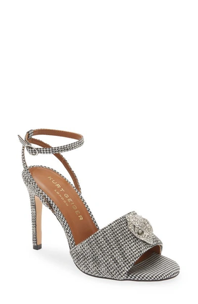 Kurt Geiger Kensington Hounds Tooth Check Embellished Heeled Sandals In Silver