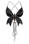 AREA CRYSTAL BUTTERFLY SATIN CROP TOP