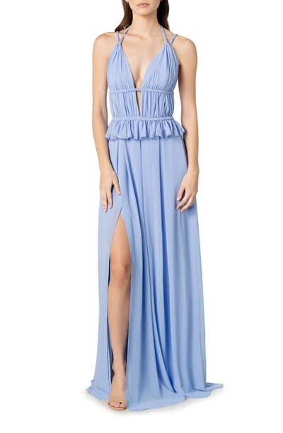 Dress The Population Athena Halter Neck Gown In Periwinkle