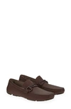 Ferragamo Men's Pebbled Leather Gancini Driver, Chocolate Brown