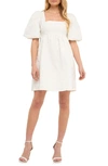 Endless Rose Open Back Floral Jacquard Puff Sleeve Minidress In White