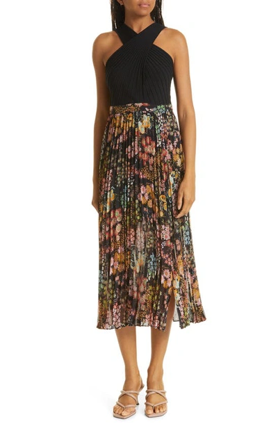 Ted Baker Aquila Cross Front Pleated Knit Bodice Dress In Black | ModeSens