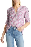 Wit & Wisdom Smocked Elbow Sleeve Blouse In Concord Grape/ Baton Rouge