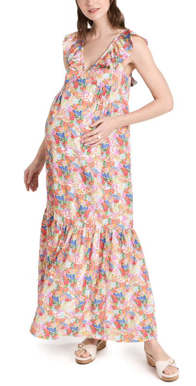 Ingrid & Isabel Ruffle Sleeve Tiered Maxi Dress In Multi Floral
