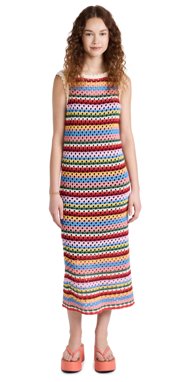 Kitri Bunty Striped Crochet-knit Maxi Dress In Multi
