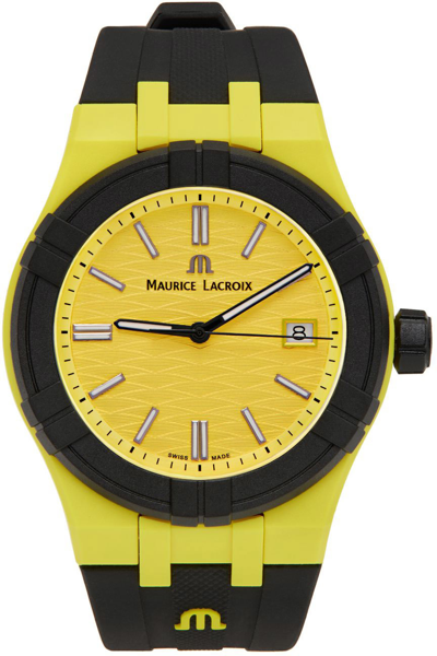 Maurice Lacroix Black & Yellow Aikon #tide Watch In Black/yellow