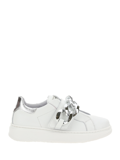 Monnalisa Nappa Sneakers With Chain In Cream + Silver