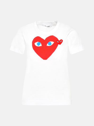 Comme Des Garçons Play Printed Red Heart T-shirt In White
