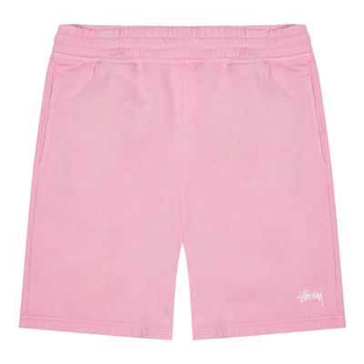 Stussy Straight-leg Logo-embroidered Cotton-jersey Shorts In Pink