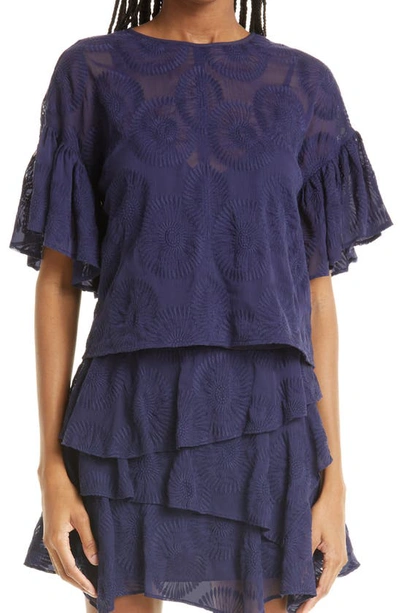 Ted Baker Brionni Embroidered Flutter-sleeve Top In Navy