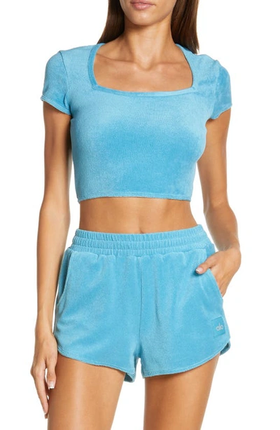 Alo Yoga Terry Beachside Short Sleeve Shirt In Blue Splash