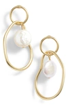 Karine Sultan Link Drop Earrings With Cultured Pearl In Gold