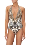CAMILLA FOR THE LOVE OF LEO EMBELLISHED ANIMAL PRINT ONE-PIECE SWIMSUIT