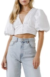 Endless Rose Puff Sleeve Corset Crop Top In White
