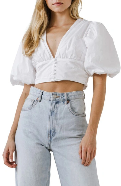 Endless Rose Puff Sleeve Corset Crop Top In White