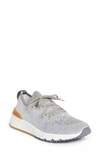 Brunello Cucinelli Leather-trimmed Stretch-knit Sneakers In Grey