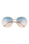 Tom Ford Hunter 58mm Round Sunglasses In Shiny Pink / Gradient Blue