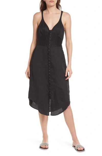 Rag & Bone Criseli Linen Button-front Midi Dress In Black