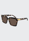 Bottega Veneta Chunky Square Acetate Sunglasses In Brown Pattern