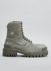 Balenciaga Mens Khaki Combat Strike Faded-wash Canvas Ankle Boots In Kaki