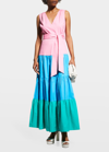 MILLY NICOLA TIERED COLORBLOCK MAXI DRESS