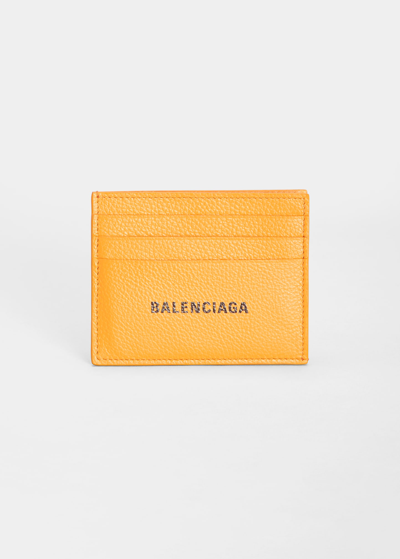 Balenciaga Men's Leather Cash-card Holder In Orange Multi