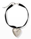 Saint Laurent Oversize Heart Pendant Choker Necklace In Nero