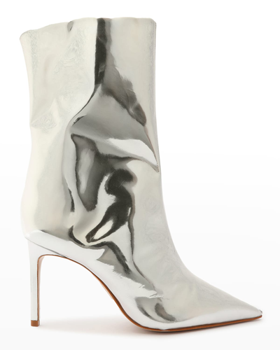 Schutz Mary Croco Stiletto Boots In Prata
