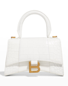 Balenciaga Hourglass Xs Crocodile-embossed Top-handle Bag In Optic White