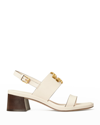 Tory Burch Eleanor Two-band Medallion Slingback Sandals In New Ivory